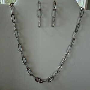 Elegant Silver Chain Necklace and Earring Set, Join Together Set